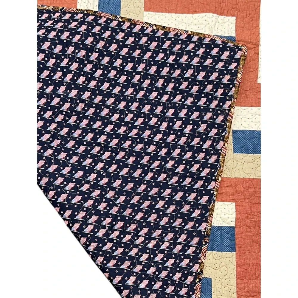 Vintage Patriotic Patchwork Quilt Reversible Americana Heart Twin Topper 69x50